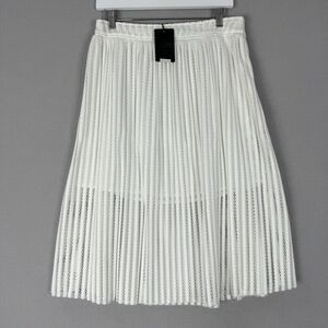 J.O.A. Womens Skirt Large White Mesh Stripe Crochet Feminine Nautical Coastal